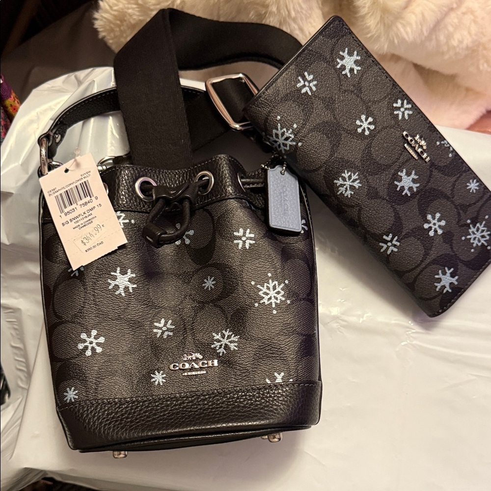Coach Black and Blue Snowflake Shoulder Bag and wallet